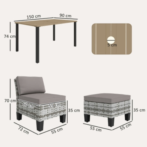 Outsunny Seven-Piece Rattan Dining Set - Grey