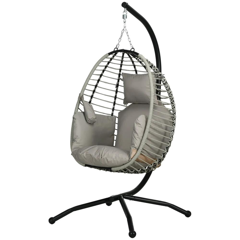 Outsunny Single Rattan Hanging Egg Chair, with Seat Cushion - Grey 9