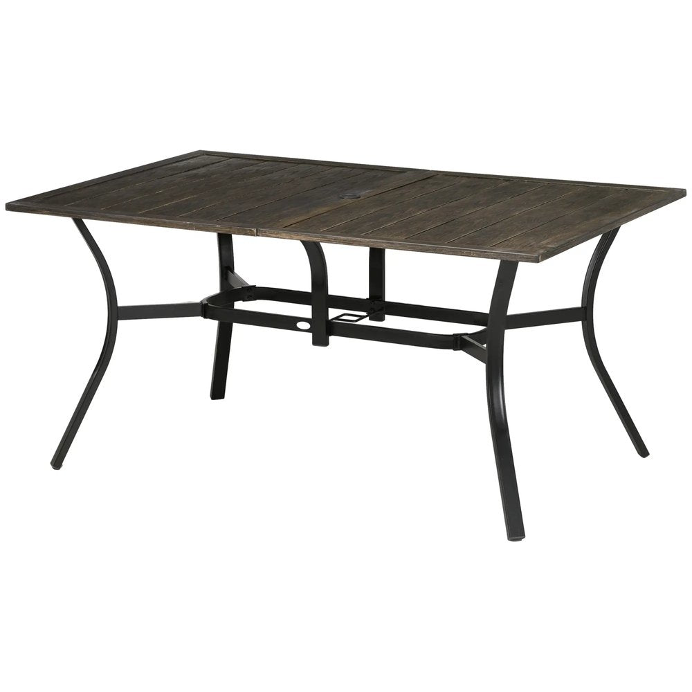Outsunny Six-Seater Steel Garden Table, with ?41mm Parasol Hole - Wood-Effect 10