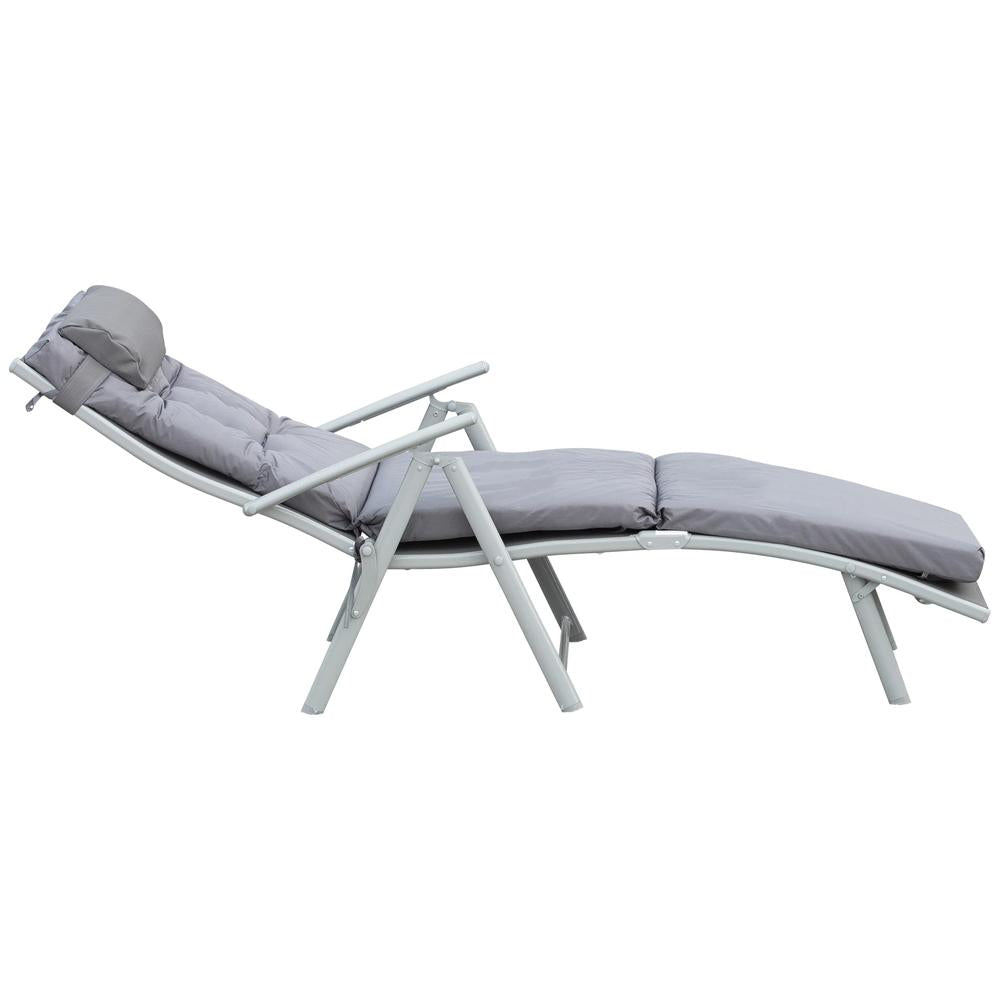 Outsunny Steel Frame Outdoor Garden Padded Sun Lounger w/ Pillow 22