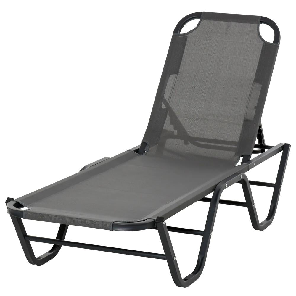 Outsunny Sun Lounger Relaxed Recliner with 5-Position Adjustable Backrest Aluminium Frame for Pool, Sun Bathing, Grey 9