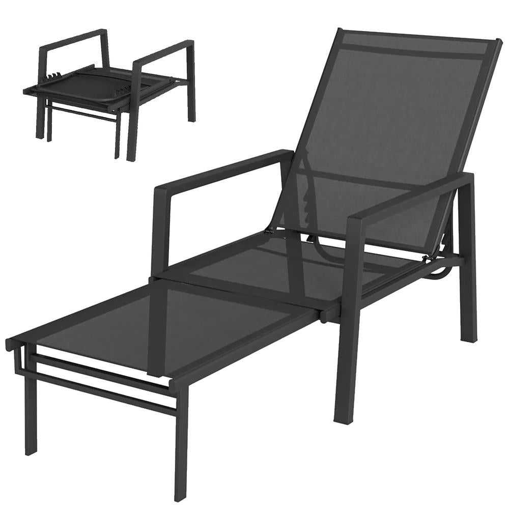 Outsunny Sun Lounger Retracable Footrest 5-Position Adjustable Steel Frame for Beach, Porch, Patio, Camping 20