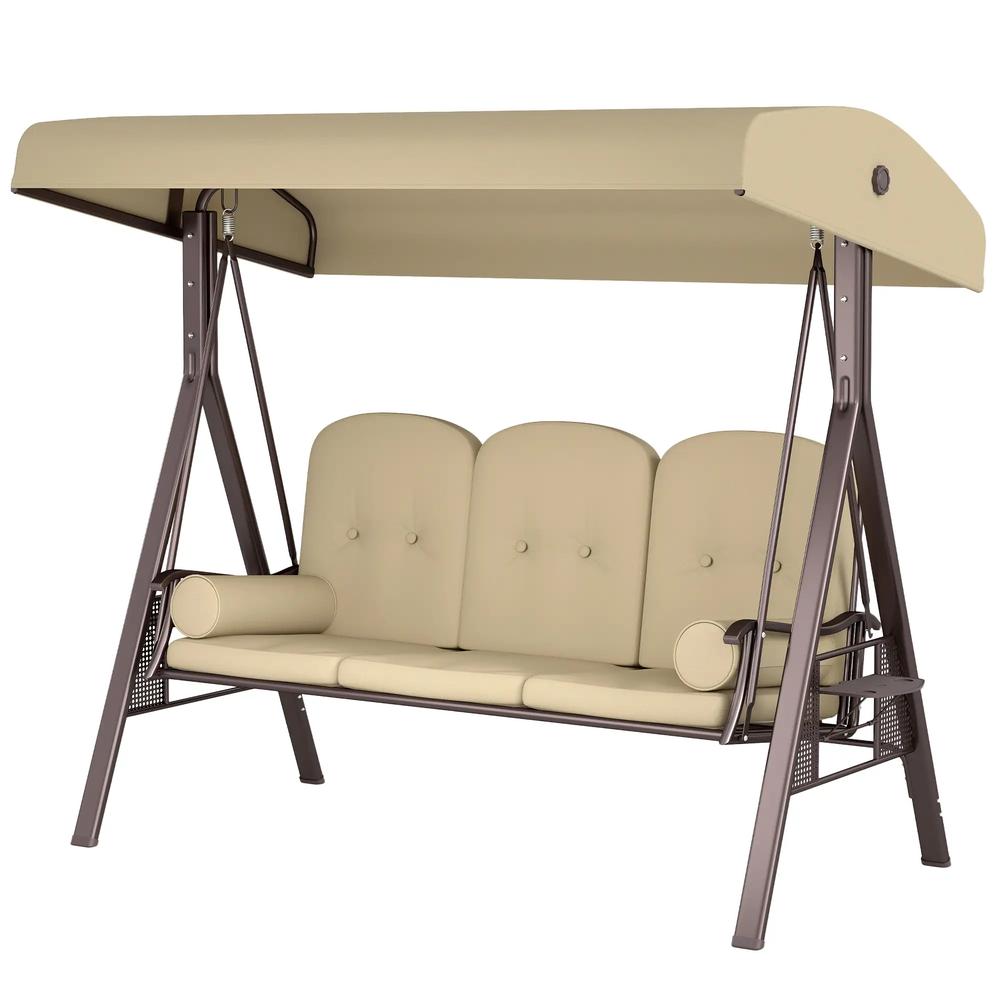 Outsunny Three-Seater Garden Swing Chair - Brown 9