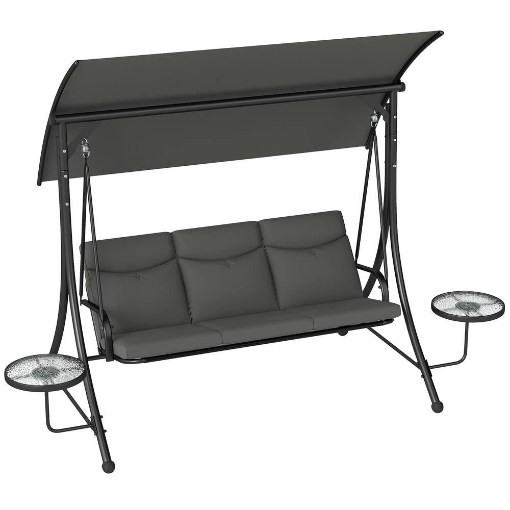 Outsunny Three-Seater Garden Swing, with Adjustable Canopy - Black/Grey 9