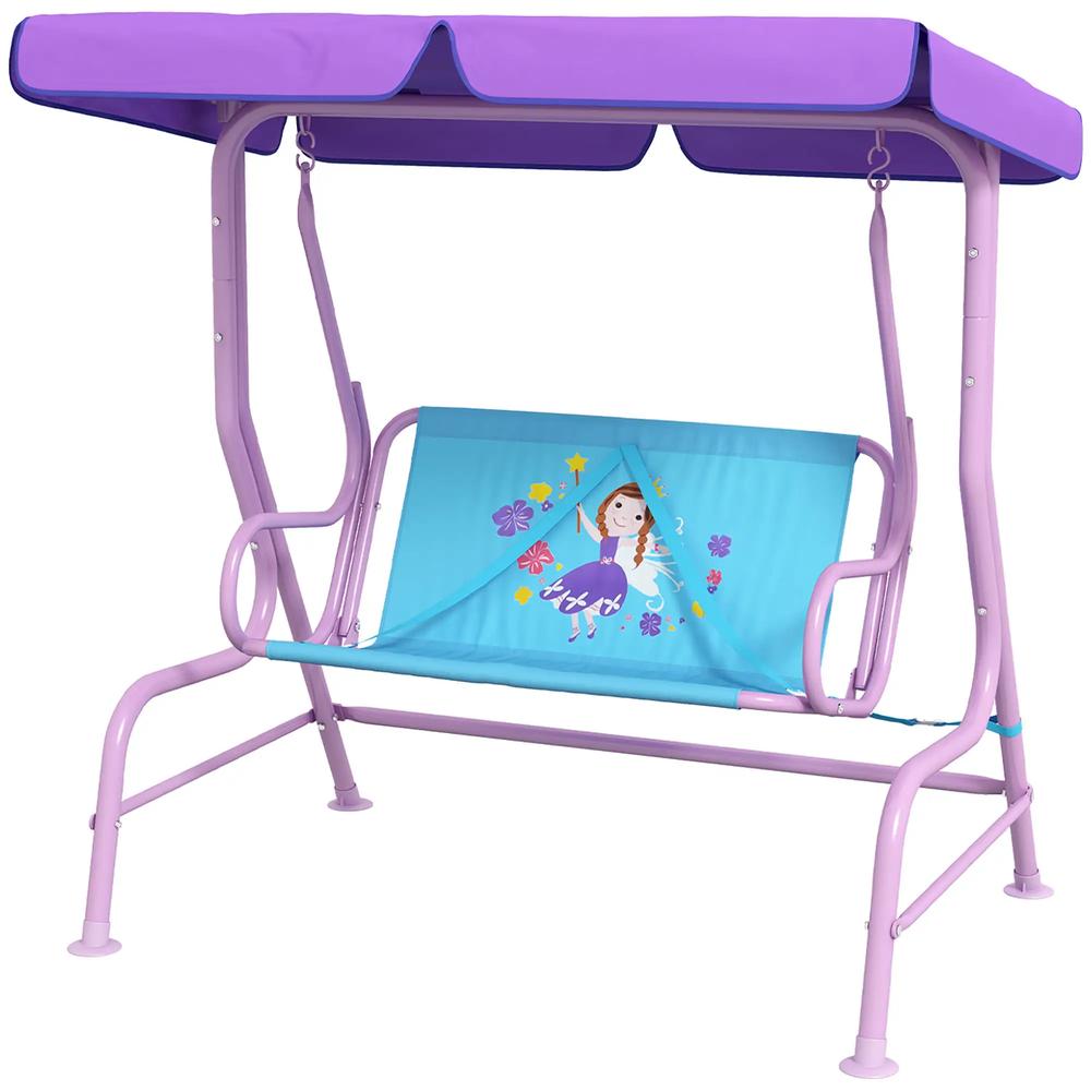 Outsunny Two Seater Kids Garden Swing, Fairy Themed kids Swing Chair with Adjustable Canopy, Safety Belts for Outdoor Use 10