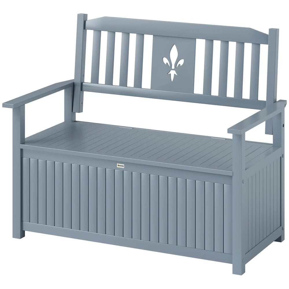 Outsunny Two-Seater Wooden Storage Bench - Grey 10