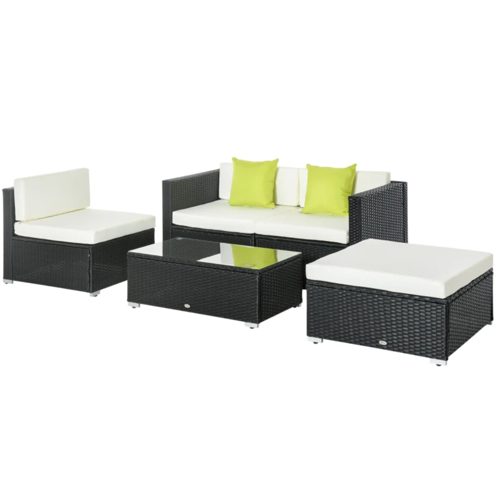 Outsunny White Rattan Garden Furniture 4-Seater Outdoor Sofa Set with Coffee Table - White