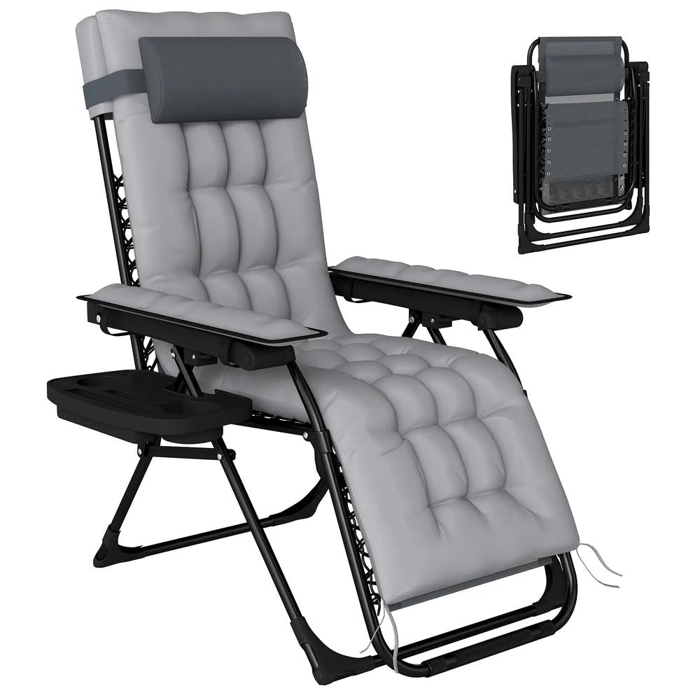 Outsunny Zero Gravity Chair, Folding Sun Lounger Reclining Garden Chair with Arm Pads, Cushion, Cup Holder, Headrest 21