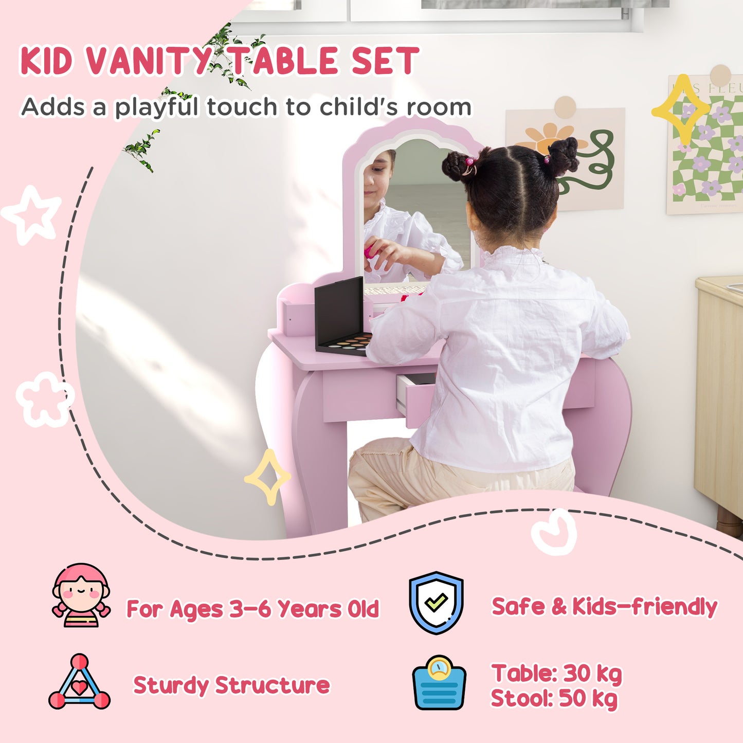 Kids Vanity Table Pink - Zonekiz image 3