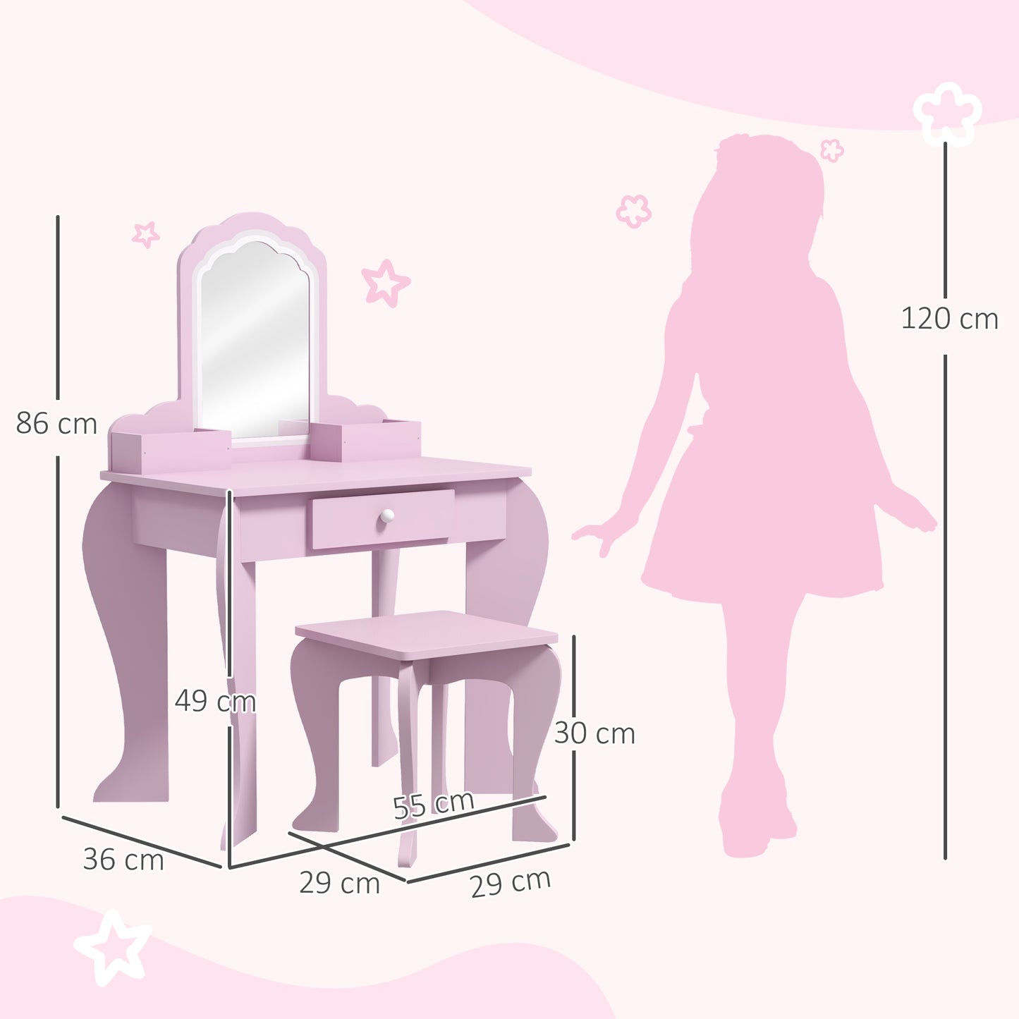Kids Vanity Table Pink - Zonekiz image 2