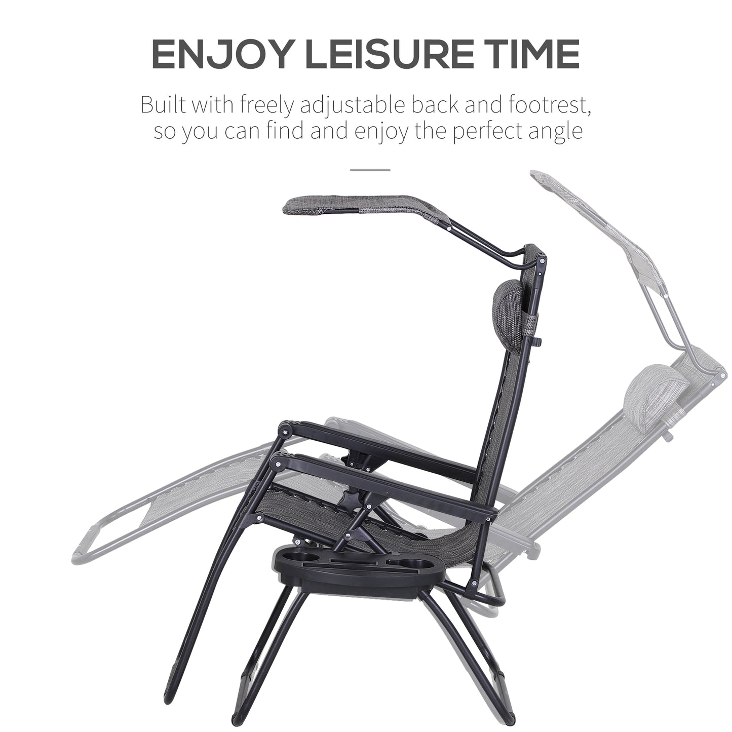 2 Piece Foldable Reclining Chair Headrest Footrest - Outsunny image 6