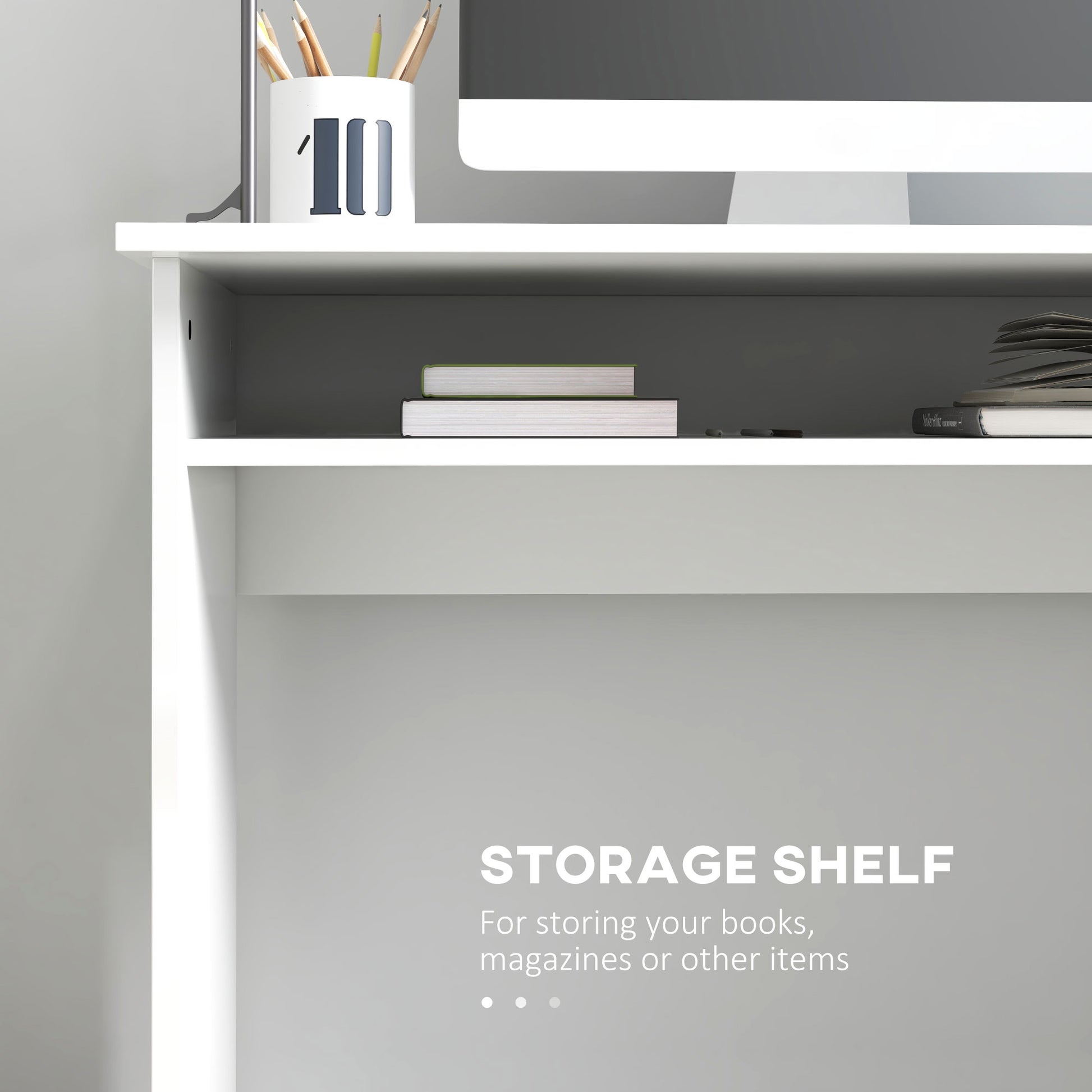 Home Office Chair and Computer Desk Set High Gloss White - Vinsetto image 3