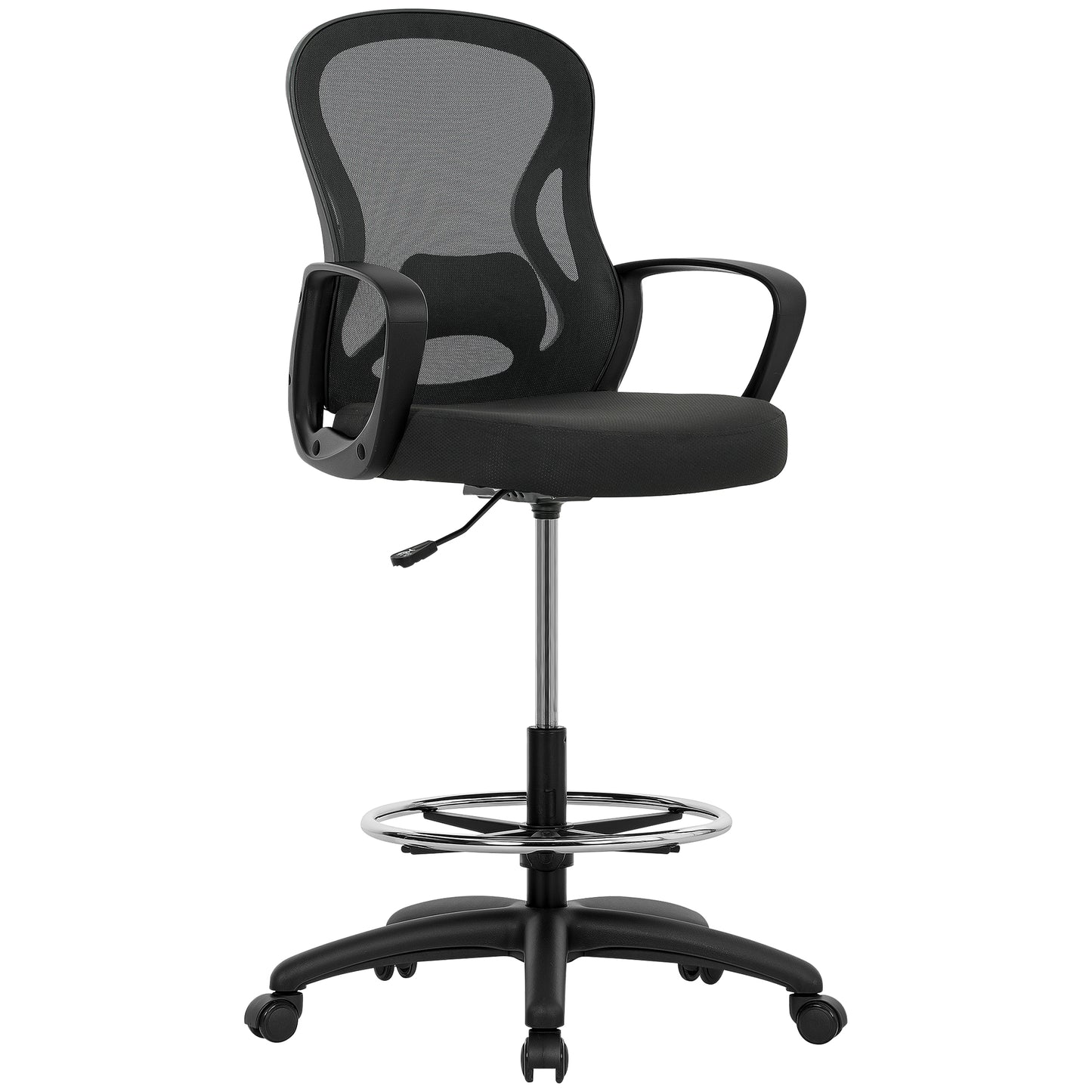 Drafting Chair with Adjustable Footrest Black - Vinsetto image 0