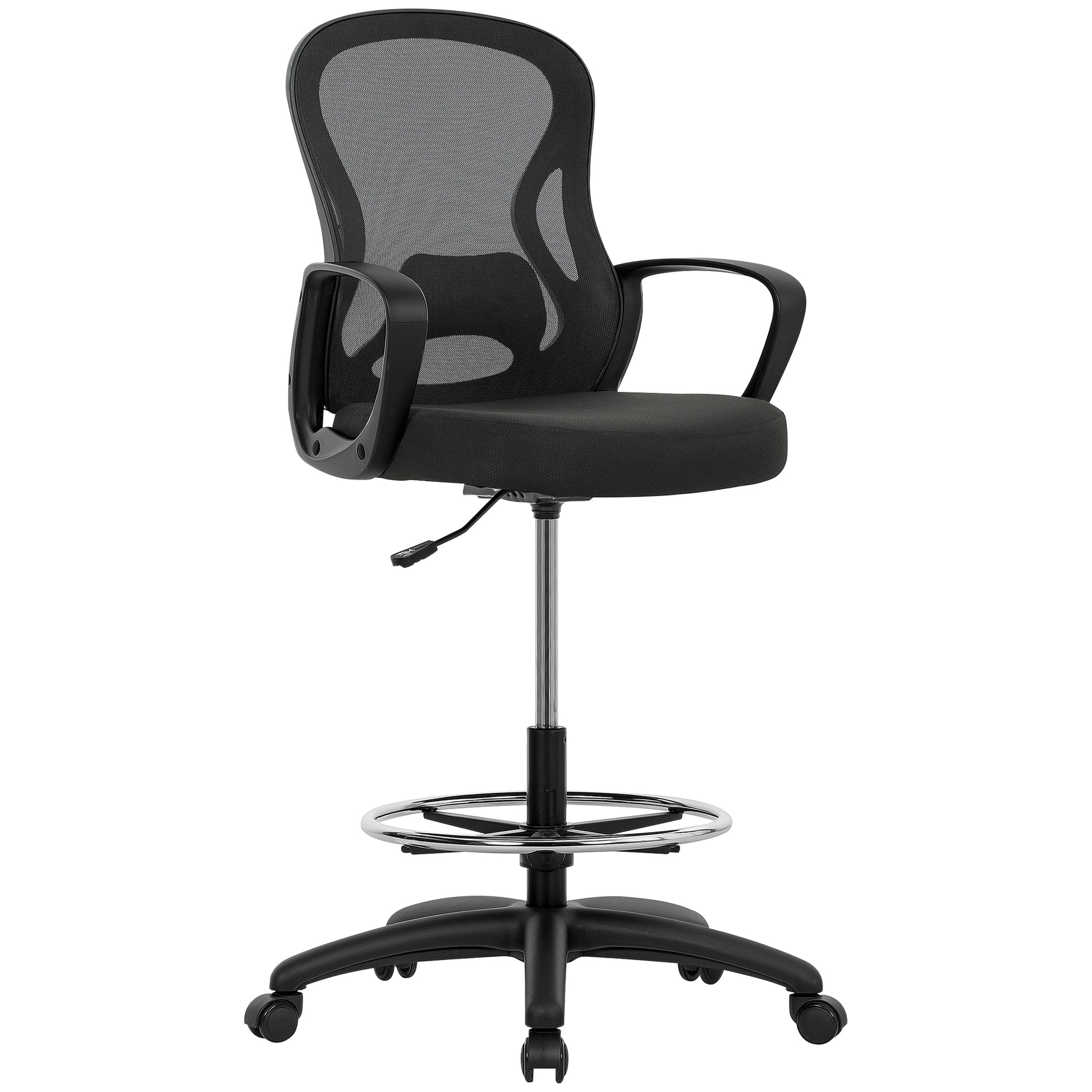 Drafting Chair with Adjustable Footrest Black - Vinsetto image 0