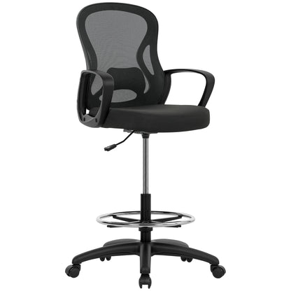 Drafting Chair with Adjustable Footrest Black - Vinsetto image 0
