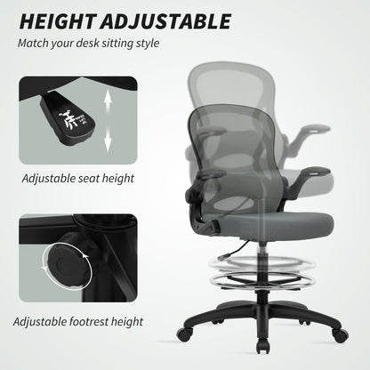 Draughtsman Chair with Flip up Armrests Charcoal Grey - Vinsetto image 3