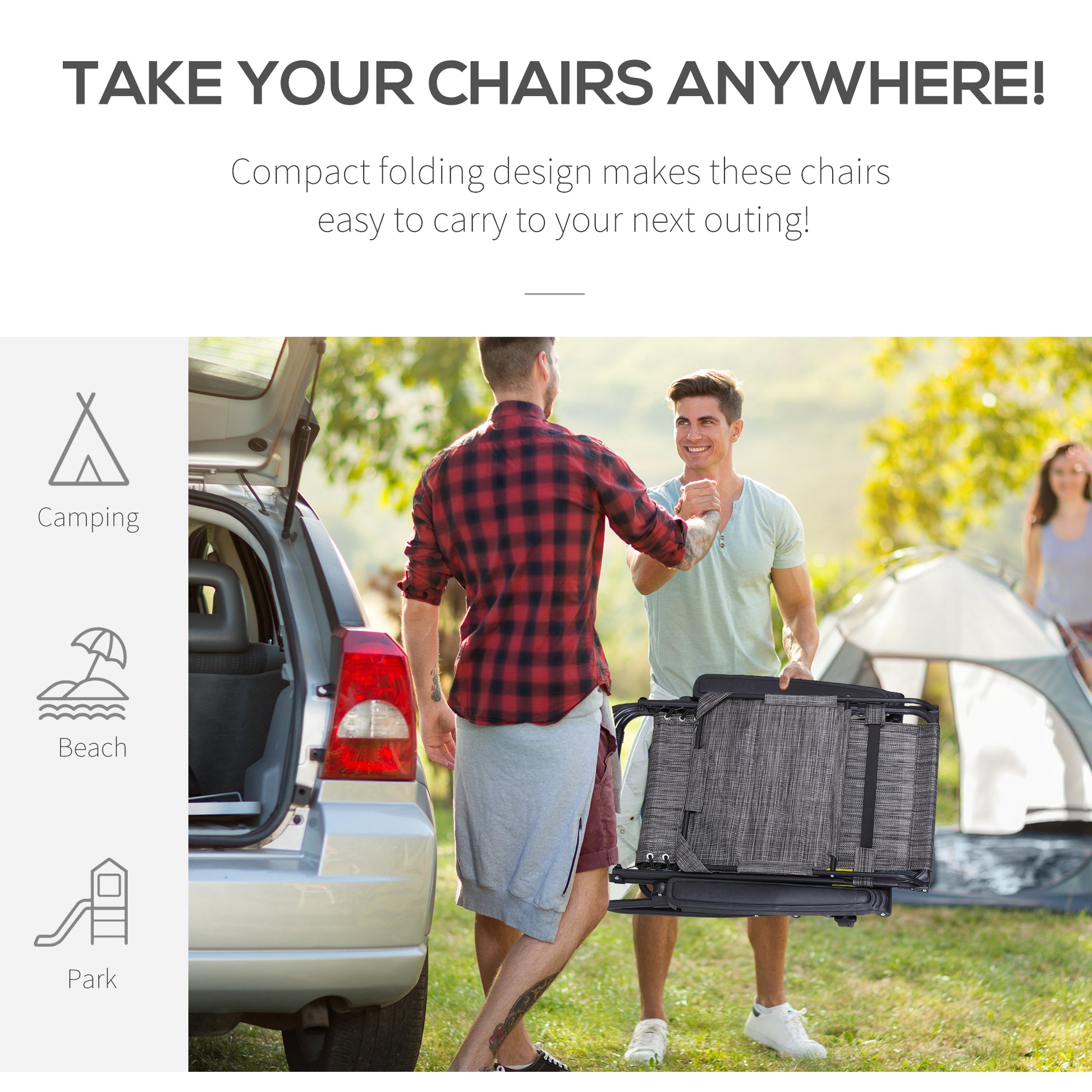 2 Piece Foldable Reclining Chair Headrest Footrest - Outsunny image 5