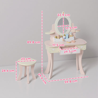 Girls Vanity Set Mirror Stool 7 Play Accessories Pink - Aiyaplay image 2