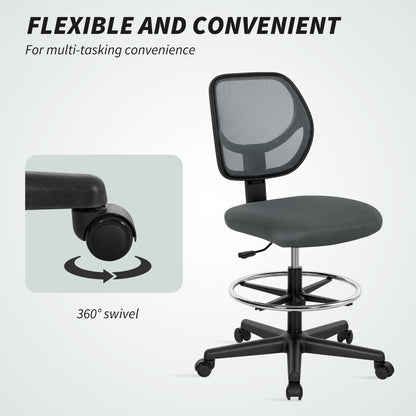 Ergonomic Mesh Standing Desk Chair Footrest Ring Seat - Vinsetto image 6