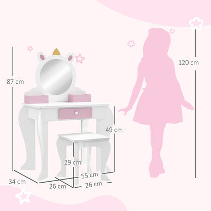 UnicornDesign Kids Dressing Table Mirror Stool White - Zonekiz image 2
