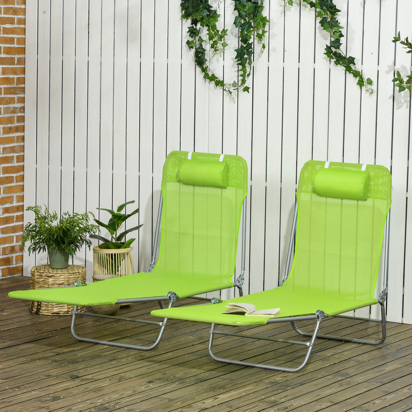 Set of Two Steel Frame Sun Loungers Reclining Backs - Outsunny image 1