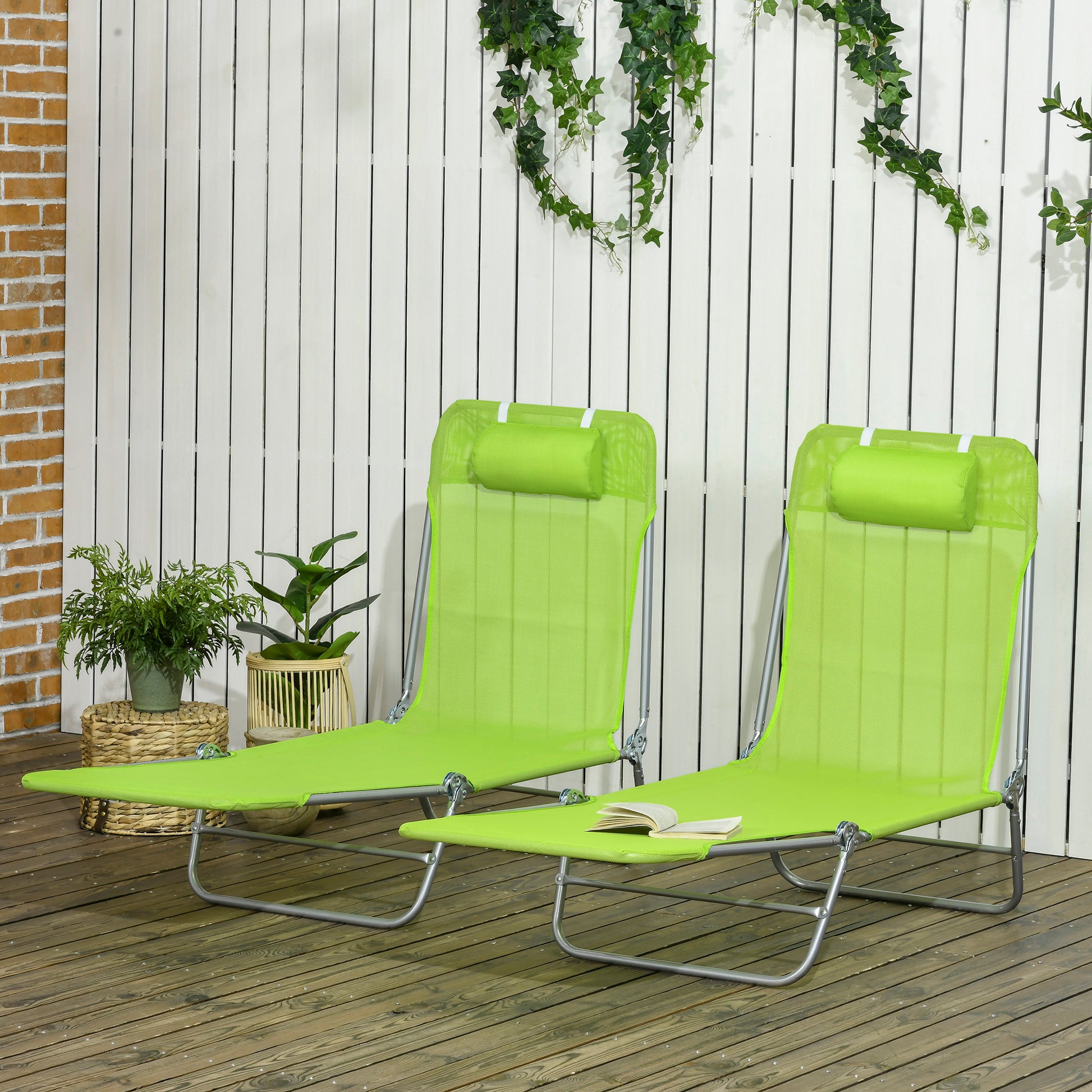 Set of Two Steel Frame Sun Loungers Reclining Backs - Outsunny image 1
