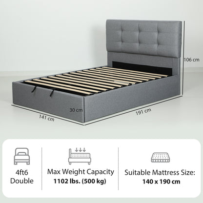 4ft 6" Double Ottoman Bed Gas Lift Storage Grey - Homcom image 2