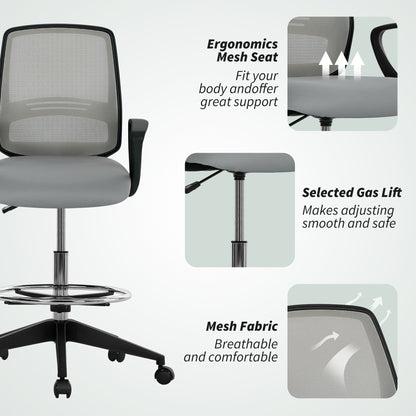 100-120cm Draughtsman Office Chair, with Footrest - Light Grey - Vinsetto image 7
