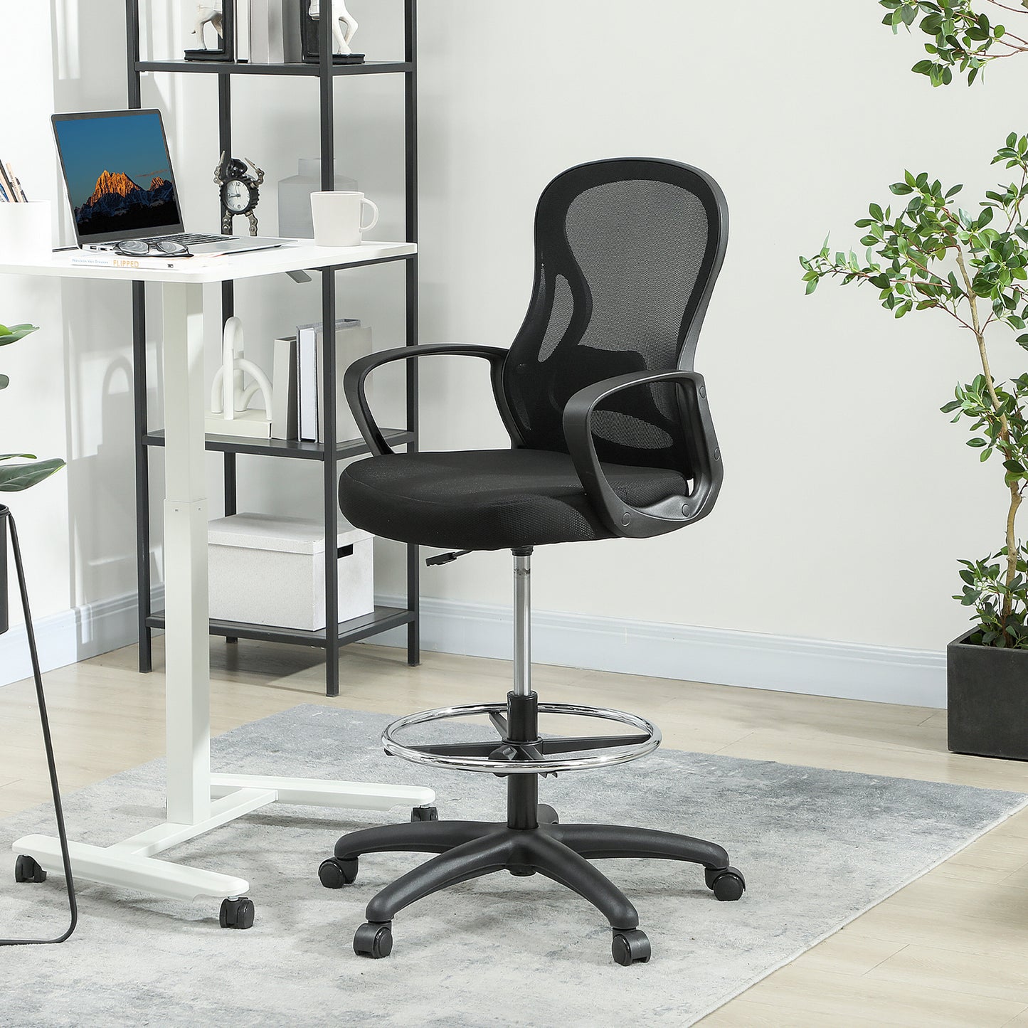 Drafting Chair with Adjustable Footrest Black - Vinsetto image 1
