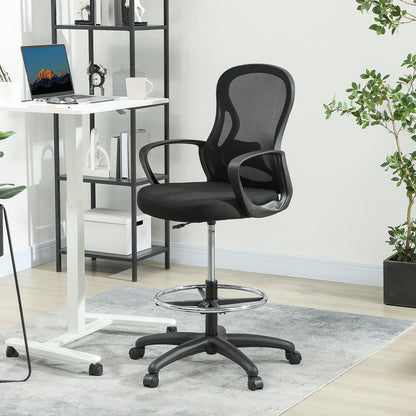 Drafting Chair with Adjustable Footrest Black - Vinsetto image 1