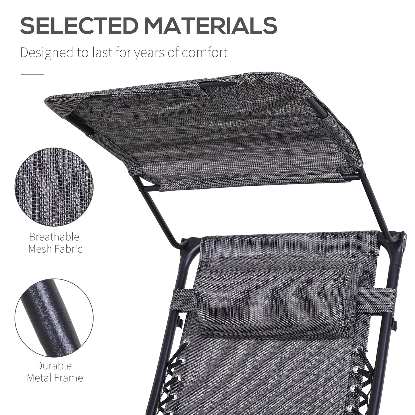 2 Piece Foldable Reclining Chair Headrest Footrest - Outsunny image 4