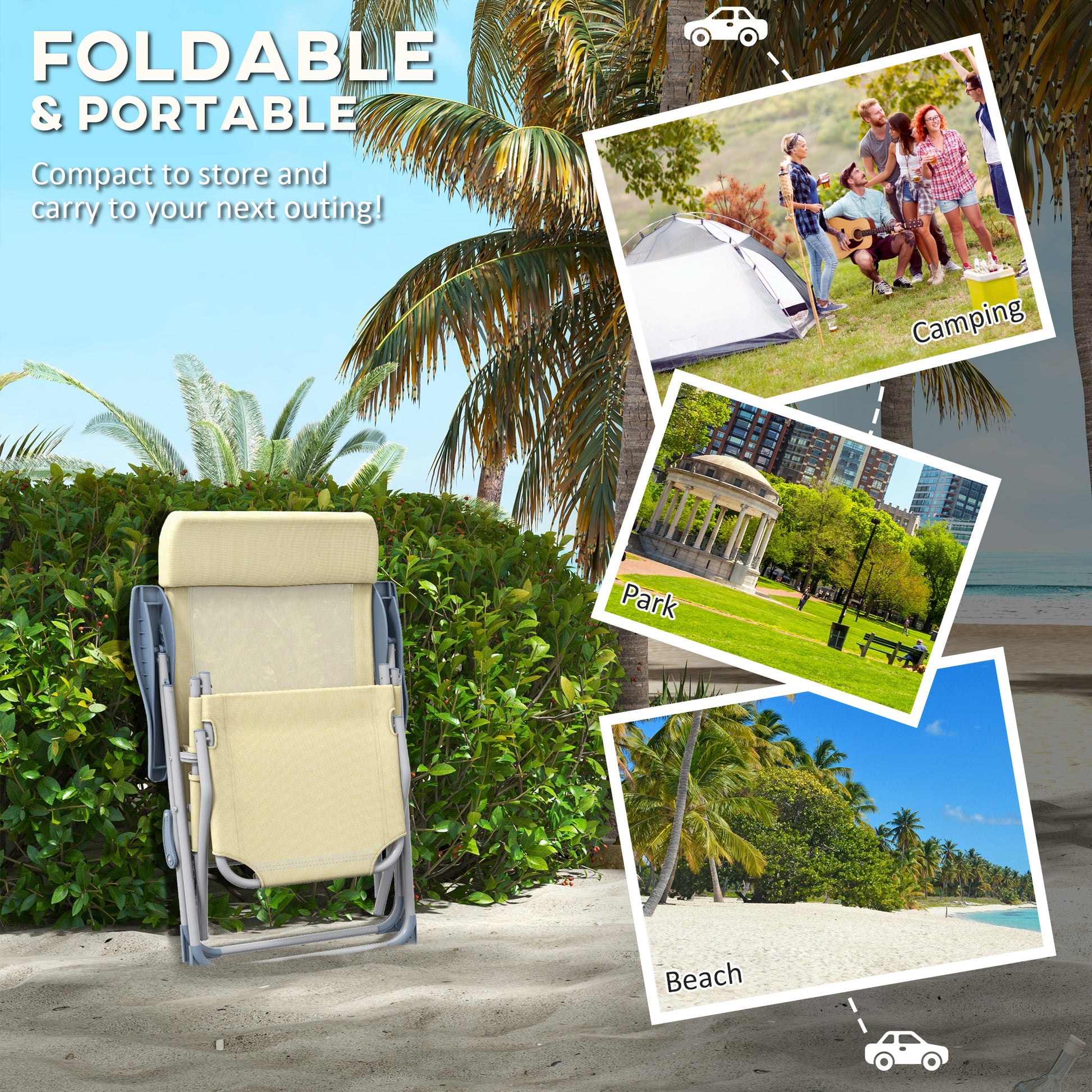 Set of Two Sun Loungers Five Position Backs Beige - Outsunny image 5