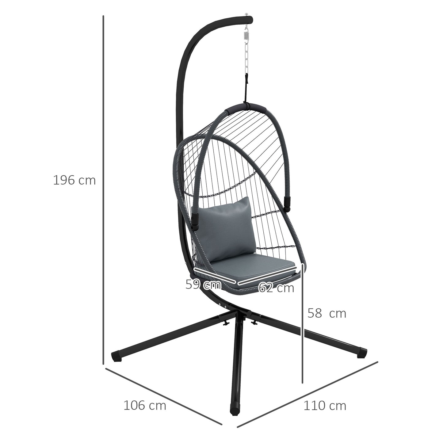 Single Egg Chair Steel Frame Stand Grey - Outsunny image 2
