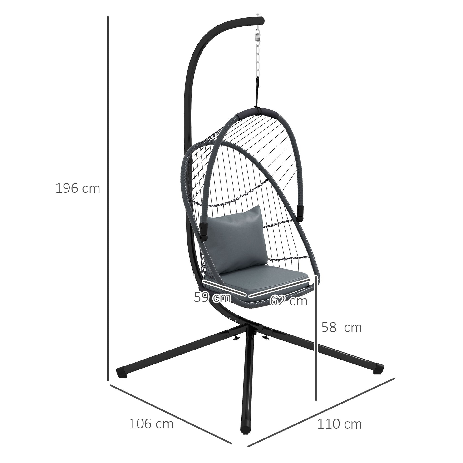 Single Egg Chair Steel Frame Stand Grey - Outsunny image 2