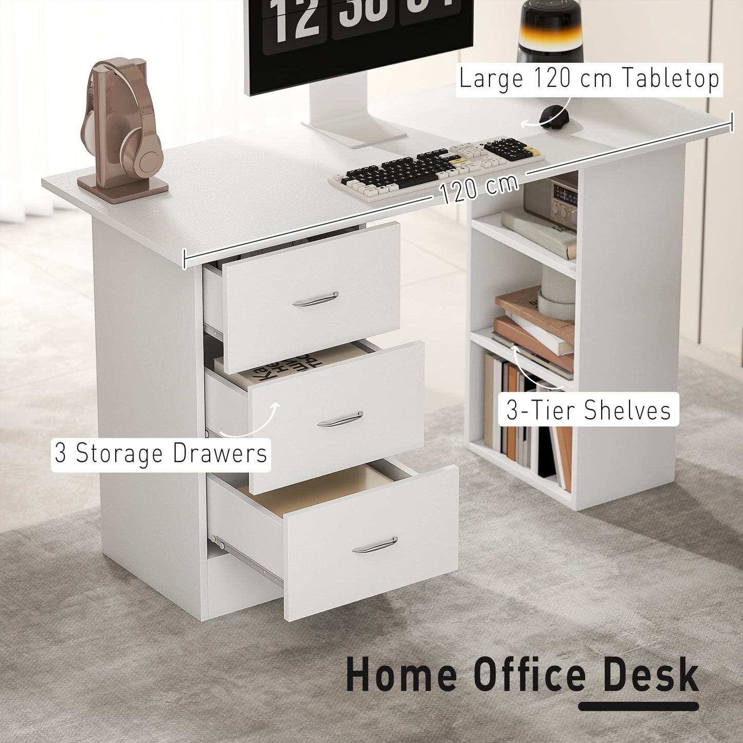 Computer Desk Writing Table PC Workstation 3 Shelves - HOMCOM image 3