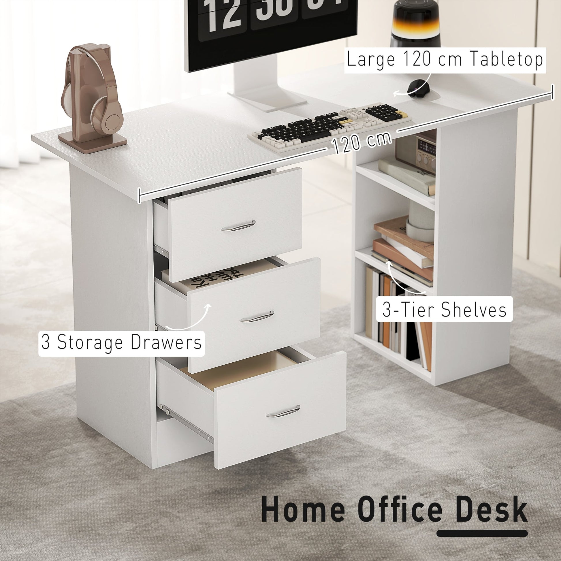 Computer Desk Writing Table PC Workstation 3 Shelves - HOMCOM image 3