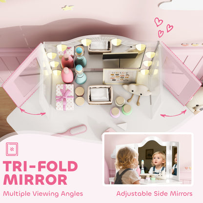 Kids Dressing Table Stool Set Tri-Folding Mirror White - Aiyaplay image 5