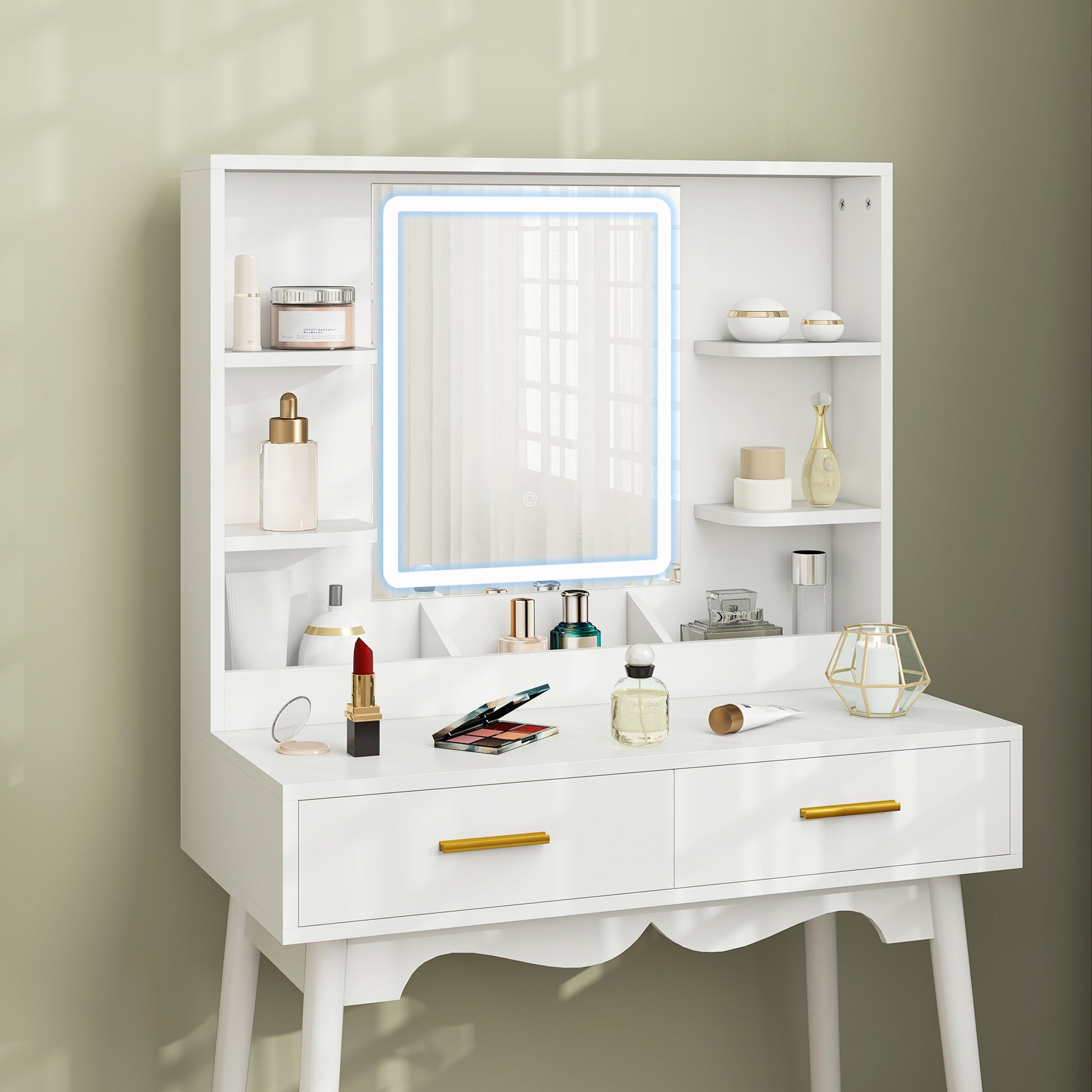 Elegant Dressing Table LED Mirror White - Homcom image 8