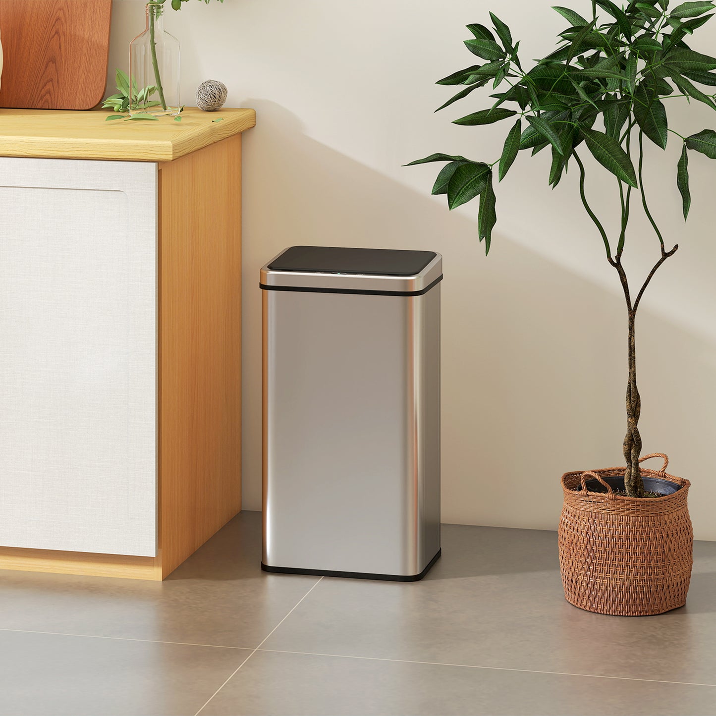 50L Sensor Bin with Quiet Soft-Close Lid - Silver Tone - HOMCOM image 1