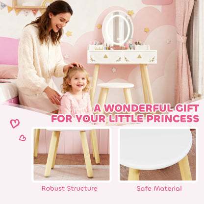 Kids Vanity Table Chair Set 3 Colour LED Lights Mirror 3 - Aiyaplay image 8