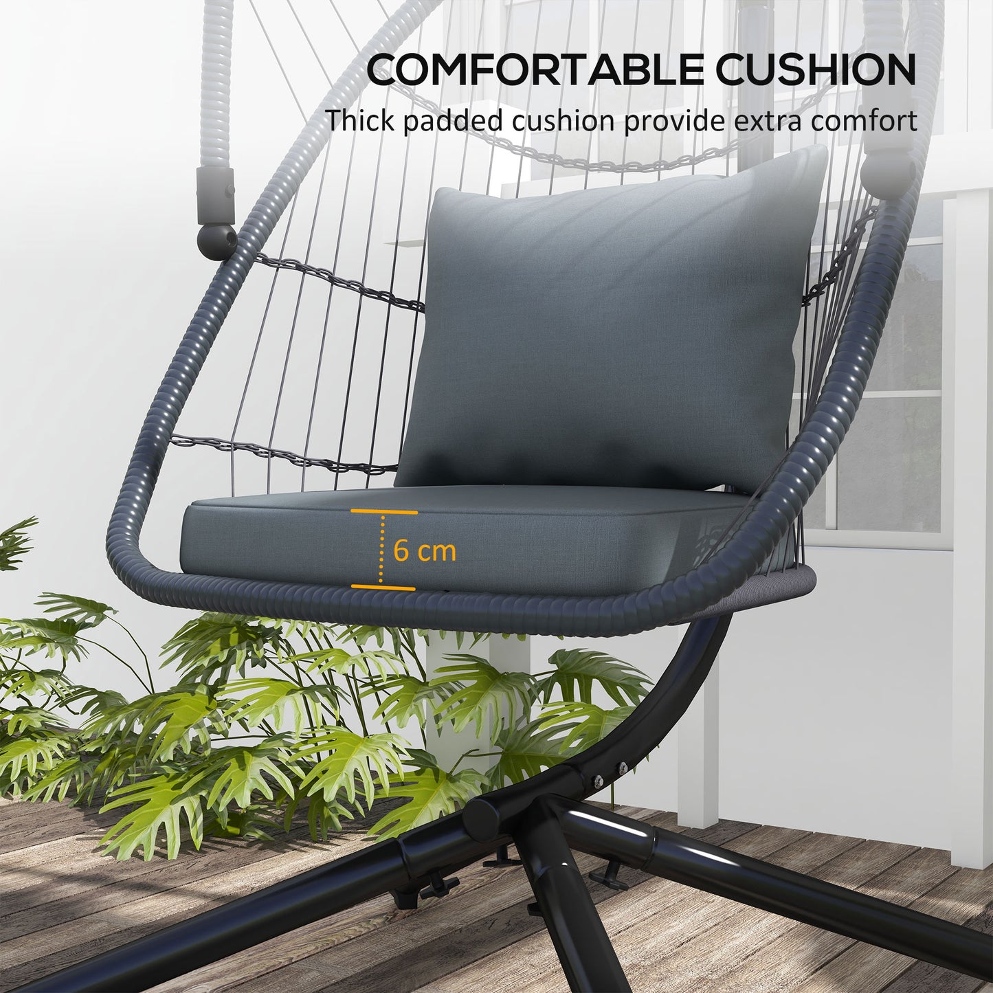 Single Egg Chair Steel Frame Stand Grey - Outsunny image 5
