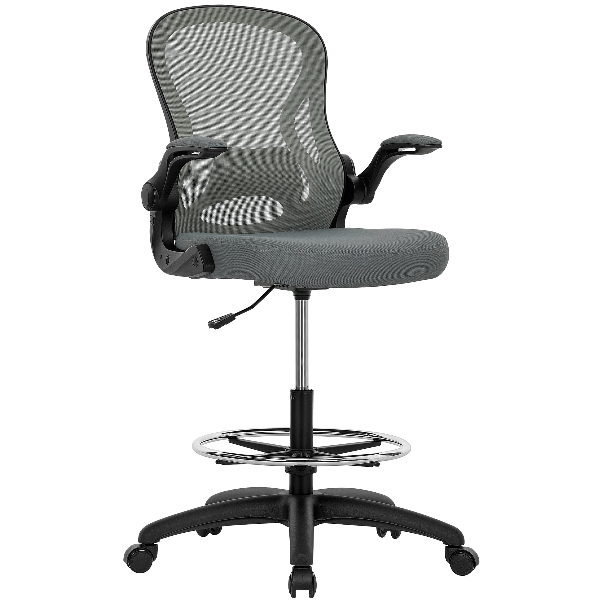 Draughtsman Chair with Flip up Armrests Charcoal Grey - Vinsetto image 0
