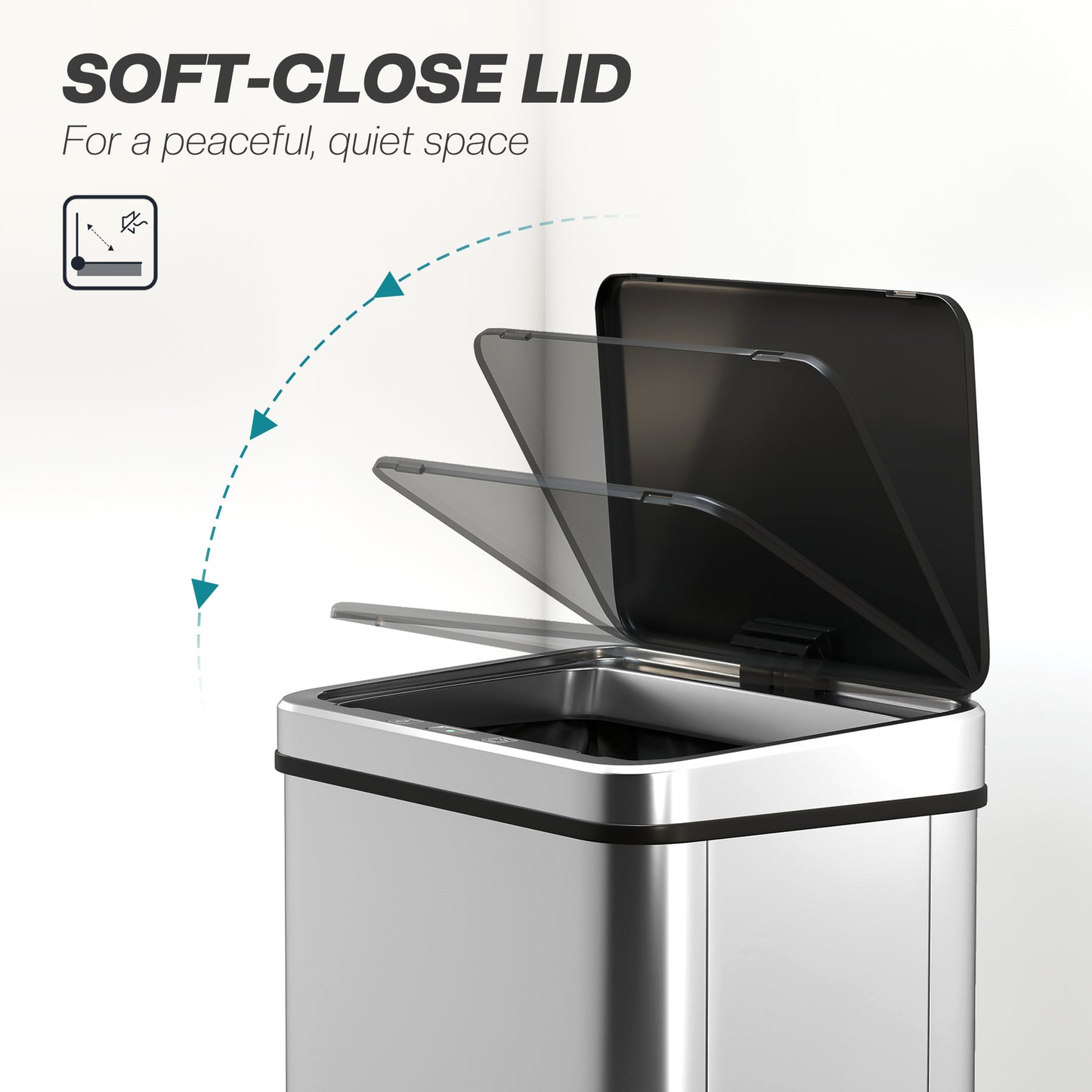 50L Sensor Bin with Quiet Soft-Close Lid - Silver Tone - HOMCOM image 6