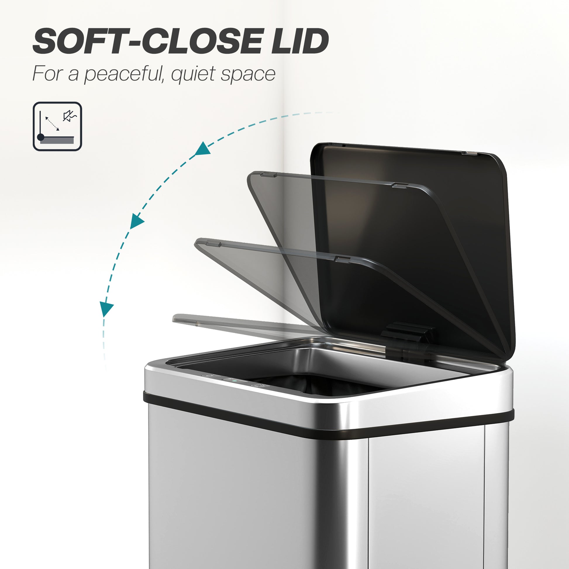 50L Sensor Bin with Quiet Soft-Close Lid - Silver Tone - HOMCOM image 6
