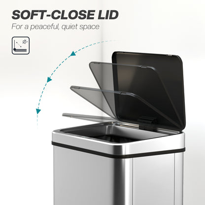 50L Sensor Bin with Quiet Soft-Close Lid - Silver Tone - HOMCOM image 6