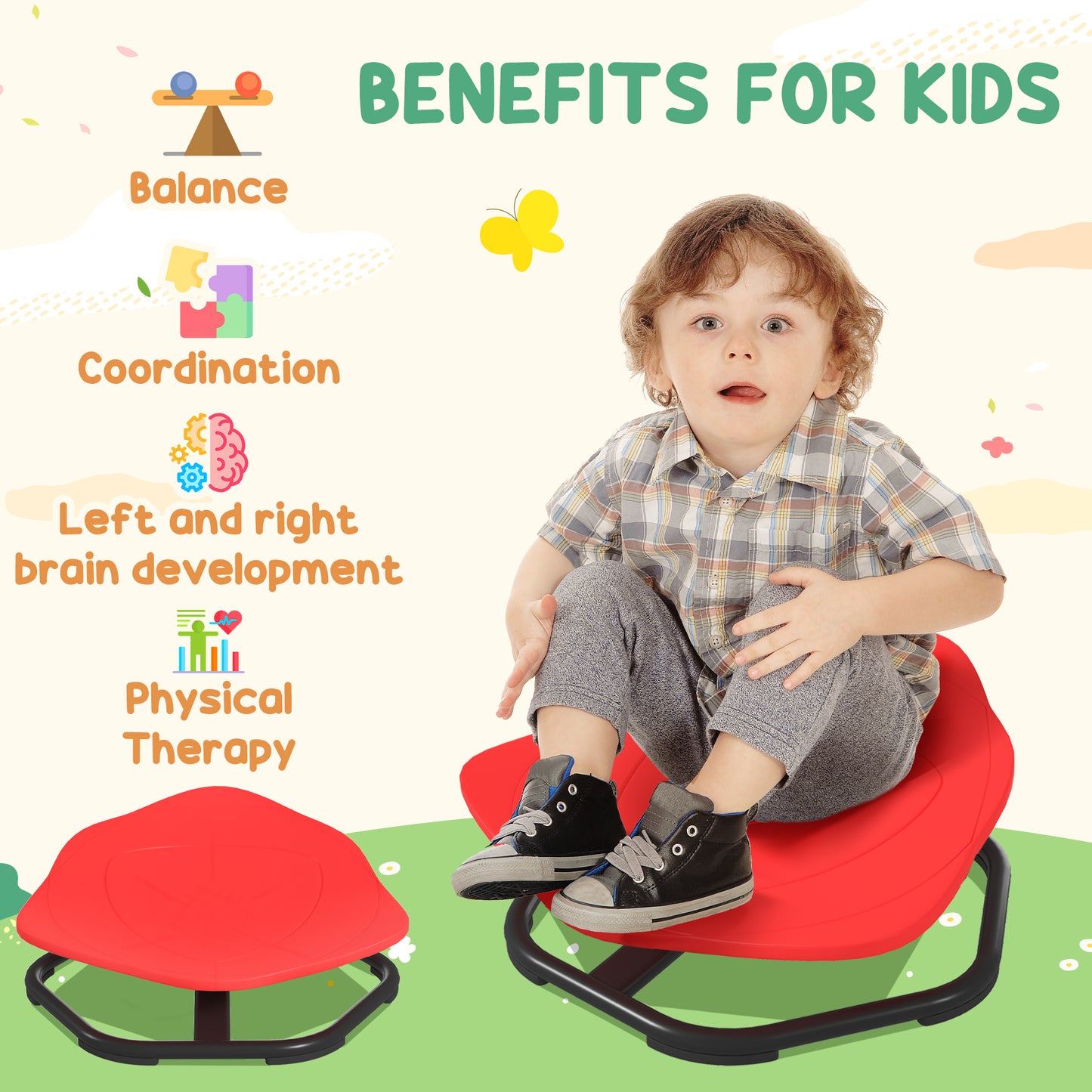 Sensory Spinning Chair Kids Coordination Balance Red - Aiyaplay image 3