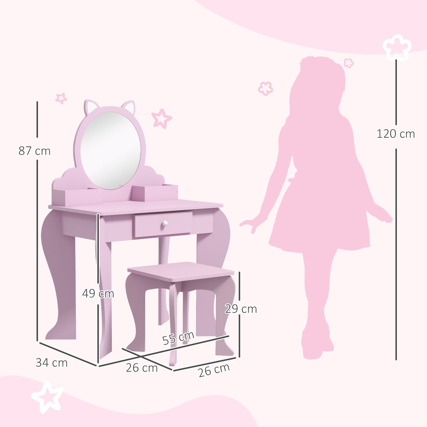 Kids Vanity Table Pink - Zonekiz image 2