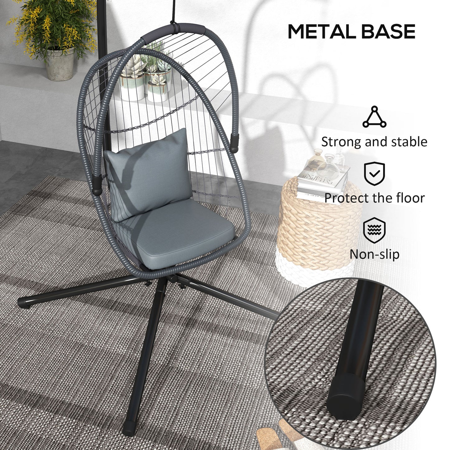 Single Egg Chair Steel Frame Stand Grey - Outsunny image 4