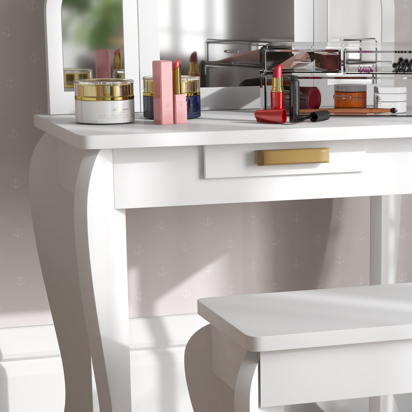 Kids Dressing Table Set Mirror Drawer White - Homcom image 8