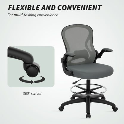 Draughtsman Chair with Flip up Armrests Charcoal Grey - Vinsetto image 7
